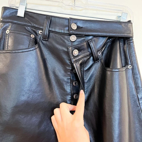 Agolde Black Leather Broken Waist Straight Leg High Waist Wrapped Pants 27 - Picture 4 of 9